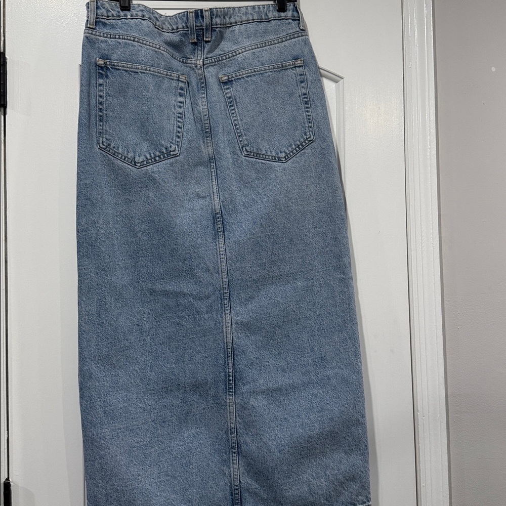 Mango Blue Split Denim Maxi Skirt Size Large - Picture 7 of 8